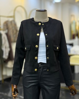 Premium Seri Gold Düğmeli Süet Ceket Siyah 