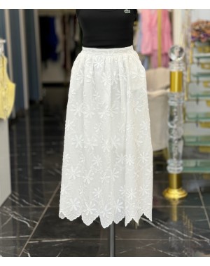 Premium Seri Nakışlı Beyaz Etek 
