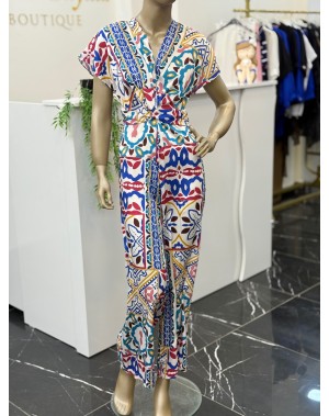 Renkli Arkadan Fermuarlı  Saten Tulum 