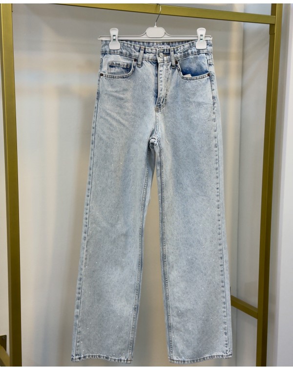Taşlı Buz Mavi Jean