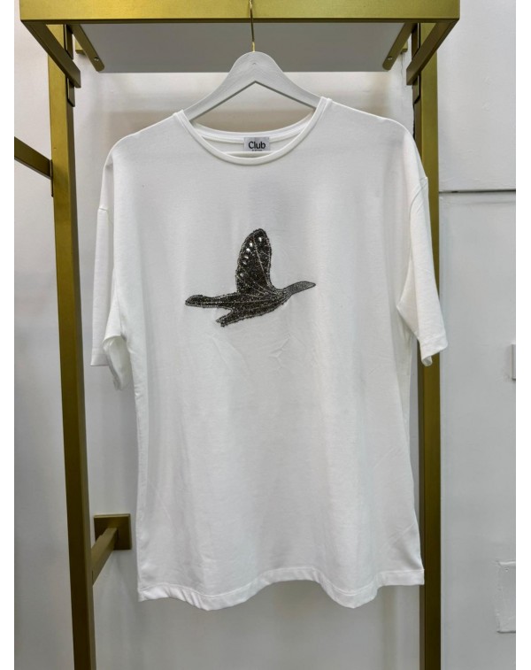 Marka Model Taşlı Beyaz Tshirt