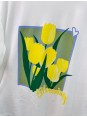 Sarı Çiçek Detaylı Beyaz Tshirt