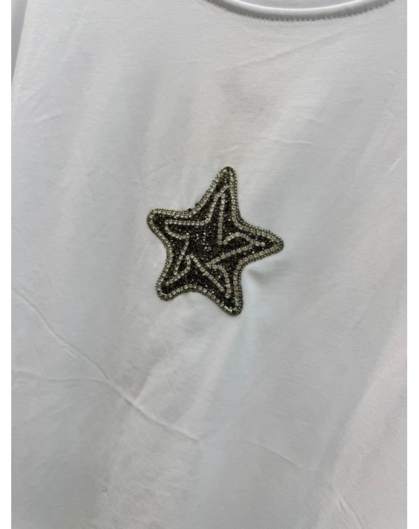 Marka Model Yıldız Desen Taşlı Beyaz Tshirt