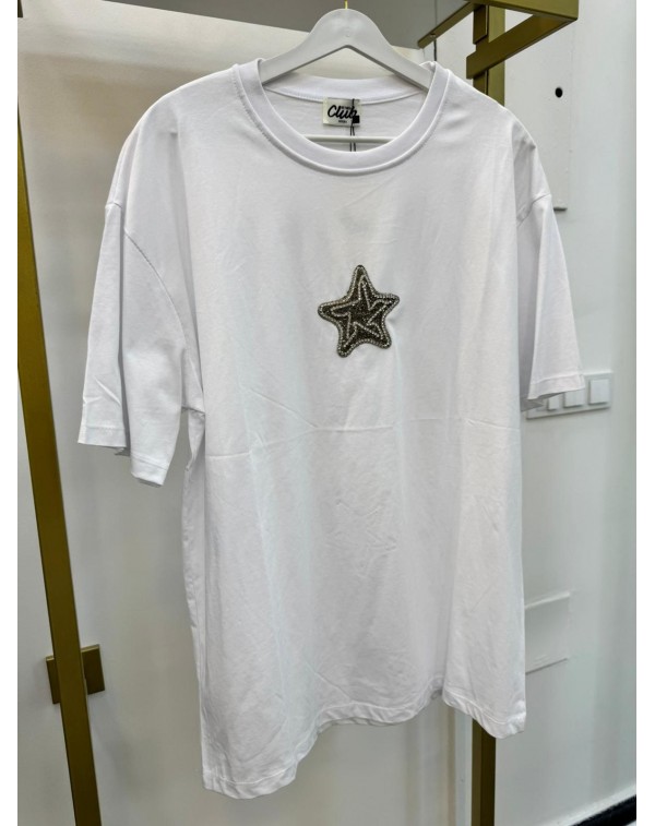 Marka Model Yıldız Desen Taşlı Beyaz Tshirt