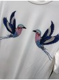 Mavi Kuş Desenli Taşlı Tshirt