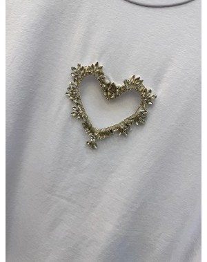 Kalp Desenli Taşlı Beyaz Tshirt