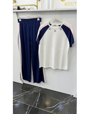 Yakası Taşlı Modal Kumaş Lüx Kalite Takım Lacivert 