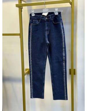 Yanı Taşlı Kesik Paça Boyfriend Jean Lacivert