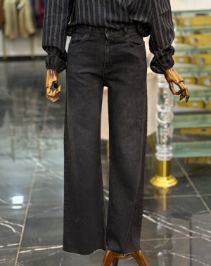 Yüksek Bel Antrasit Bol Paça Jean 