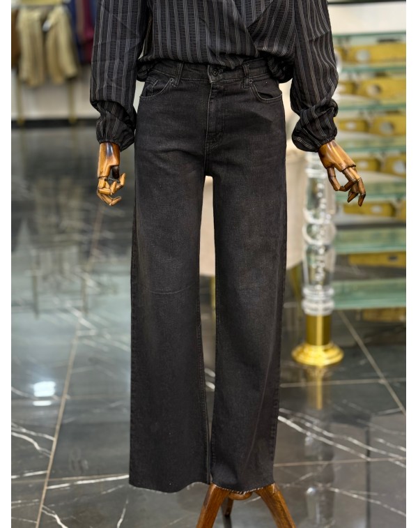 Yüksek Bel Antrasit Bol Paça Jean