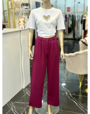 Yüksel Bel Rahat Kesim Fuşya Palazzo Pantolon