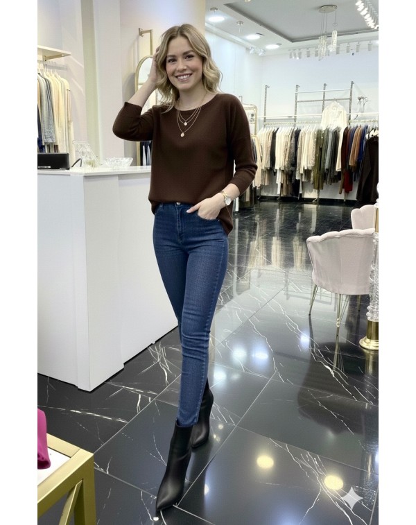 Yumuşacık Pamuklu Merserize Basic Koyu Kahve Kazak