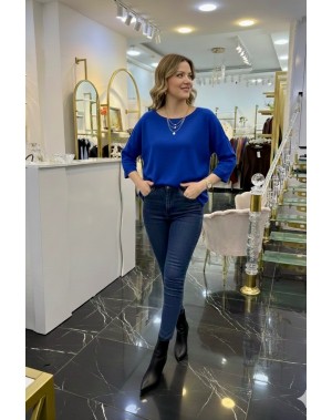 Yumuşacık Pamuklu Merserize Basic Saks Mavi Kazak