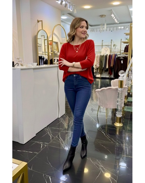 Yumuşacık Pamuklu Merserize Kırmızı Basic Kazak