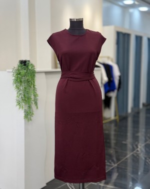 Çarpraz Bağlamalı Modal Kumaş Elbise Bordo Çarpraz Bağlamalı Modal Kumaş Elbise Bordo