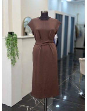 Çarpraz Bağlamalı Modal Kumaş Elbise Kahve 