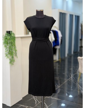 Çarpraz Bağlamalı Modal Kumaş Elbise Siyah 