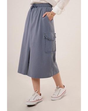 Önden Yırtmaçlı Jean Etek Mavi