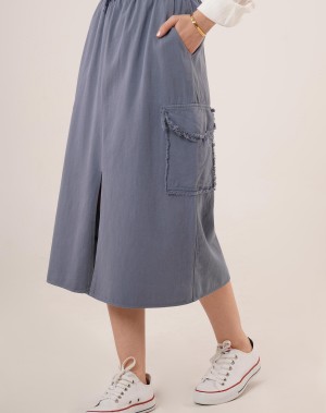 Önden Yırtmaçlı Jean Etek Mavi