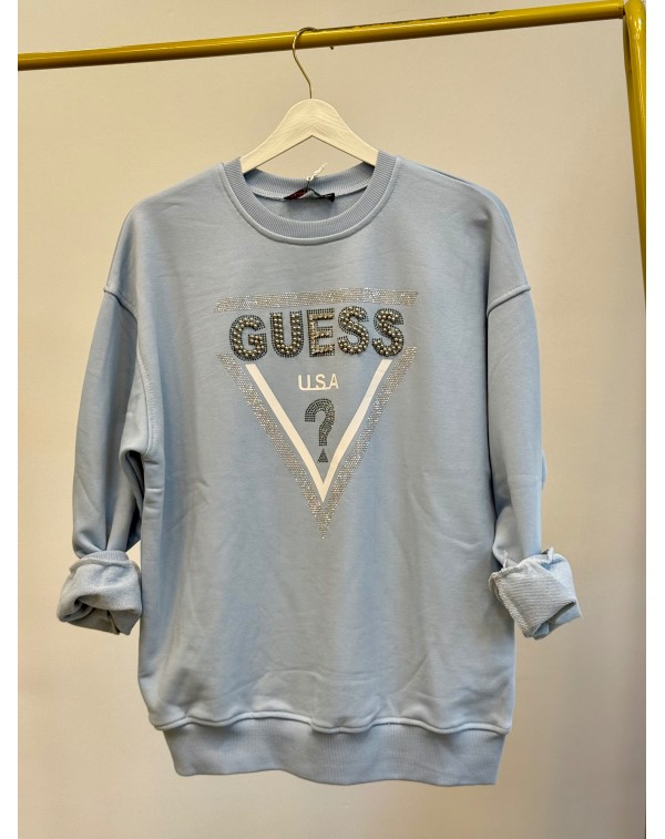 Üç İplik Şardonsuz Taşlı Sweatshirt Mavi