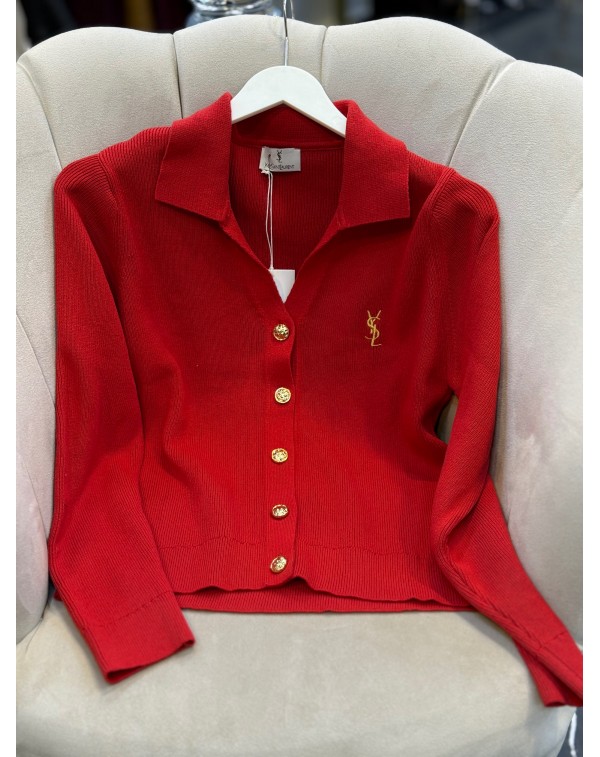 1. Sınıf Kalite Marka Model Gold Düğmeli Hırka Kırmızı