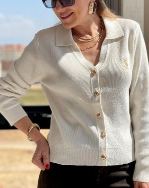 1. Sınıf Kalite Marka Model Gold Düğmeli Hırka Krem 