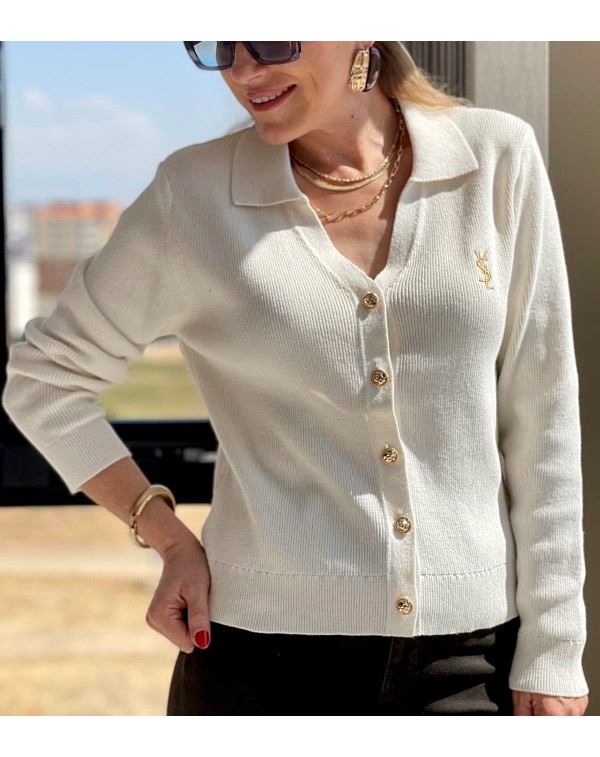 1. Sınıf Kalite Marka Model Gold Düğmeli Hırka Krem