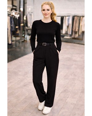 Kemerli Likralı Krep Kumaş Palazzo Pantolon Siyah 