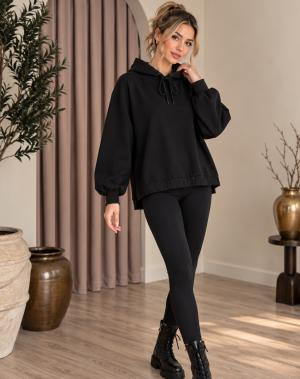 Lüx Kalite İki İplik Basic Siyah Sweatshirt 