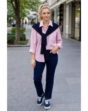 Bağlama Detaylı Kareli Gömlek Pembe 