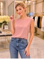 Bisiklet Yaka Krep Kumaş Kolsuz Bluz Pembe