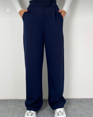 Cırtlı Likralı Krep Kumaş Palazzo Pantolon Lacivert 