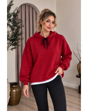 Lüx Kalite İki İplik Basic Kırmızı Sweatshirt 