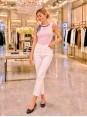 Premium Seri Yaka Fular Zincir Detay Fitilli Kolsuz Pembe Atlet