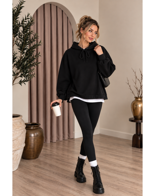 Lüx Kalite İki İplik Basic Siyah Sweatshirt