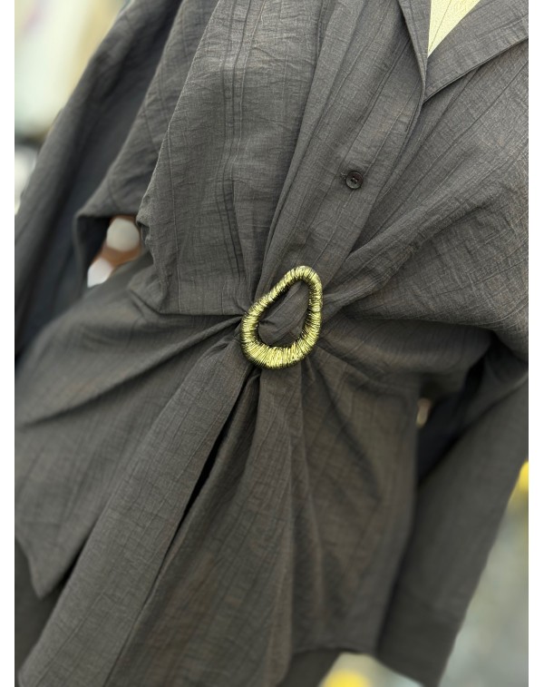 Lüx Kalite Broş Detaylı Özel Kumaş Kahverengi Takım