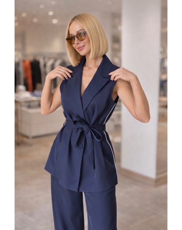 Lüx Kalite Yanı Şeritli Yelek Pantolon Lacivert Takım