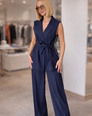 Lüx Kalite Yanı Şeritli Yelek Pantolon Lacivert Takım 