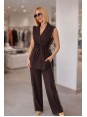 Lüx Kalite Yanı Şeritli Yelek Pantolon Kahverengi Takım