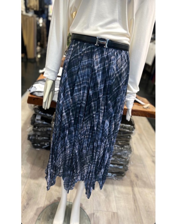 Mavi Ekoseli Şifon Etek