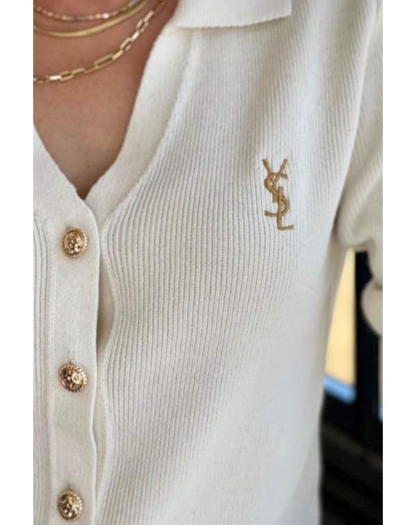 1. Sınıf Kalite Marka Model Gold Düğmeli Hırka Krem