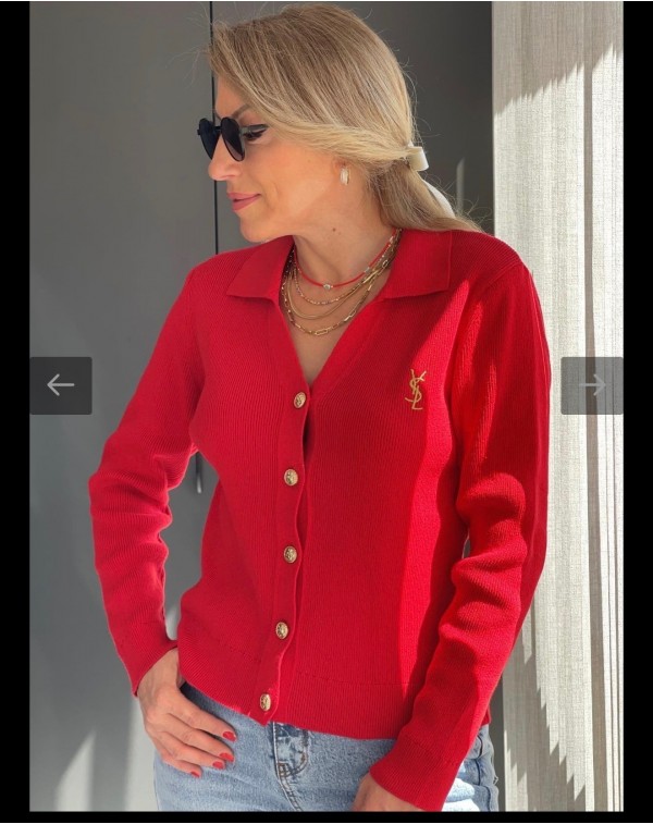 1. Sınıf Kalite Marka Model Gold Düğmeli Hırka Kırmızı