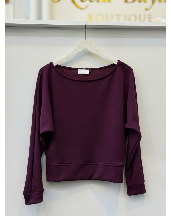 Lüx Kalite Modal Kumaş Kayık Yaka Bluz Mürdüm