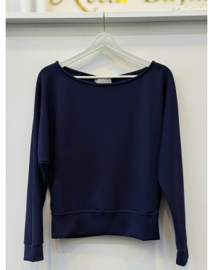 Lüx Kalite Modal Kumaş Kayık Yaka Bluz Lacivert 