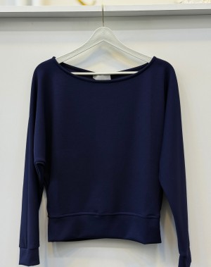 Lüx Kalite Modal Kumaş Kayık Yaka Bluz Lacivert 