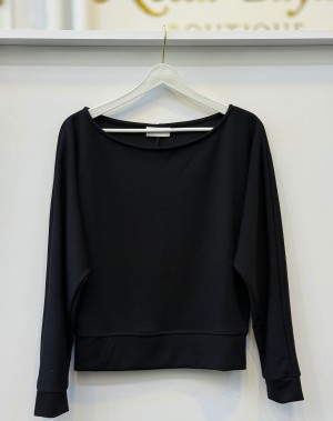 Lüx Kalite Modal Kumaş Kayık Yaka Bluz Siyah 