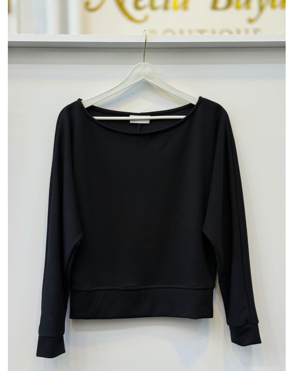 Lüx Kalite Modal Kumaş Kayık Yaka Bluz Siyah