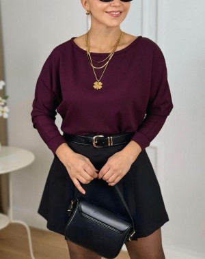 Lüx Kalite Modal Kumaş Kayık Yaka Bluz Mürdüm 