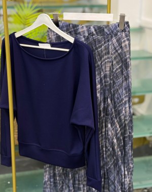 Mavi Ekoseli Şifon Etek 