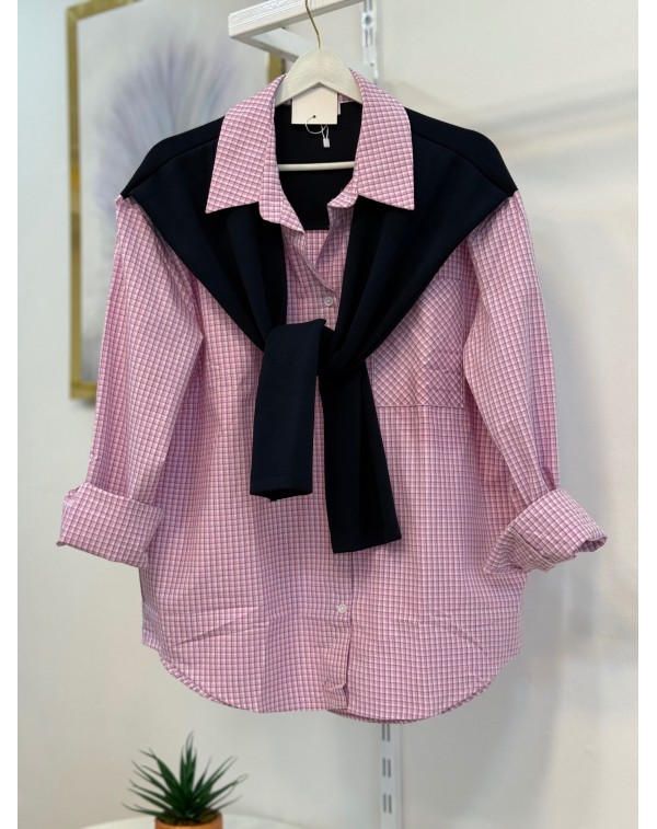 Bağlama Detaylı Kareli Gömlek Pembe